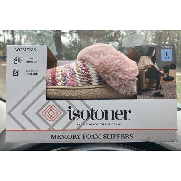 DARK ORCHID Ladies 8.5-9 L Isotoner Memory Foam Hoodback Slippers - Picture 9 of 9